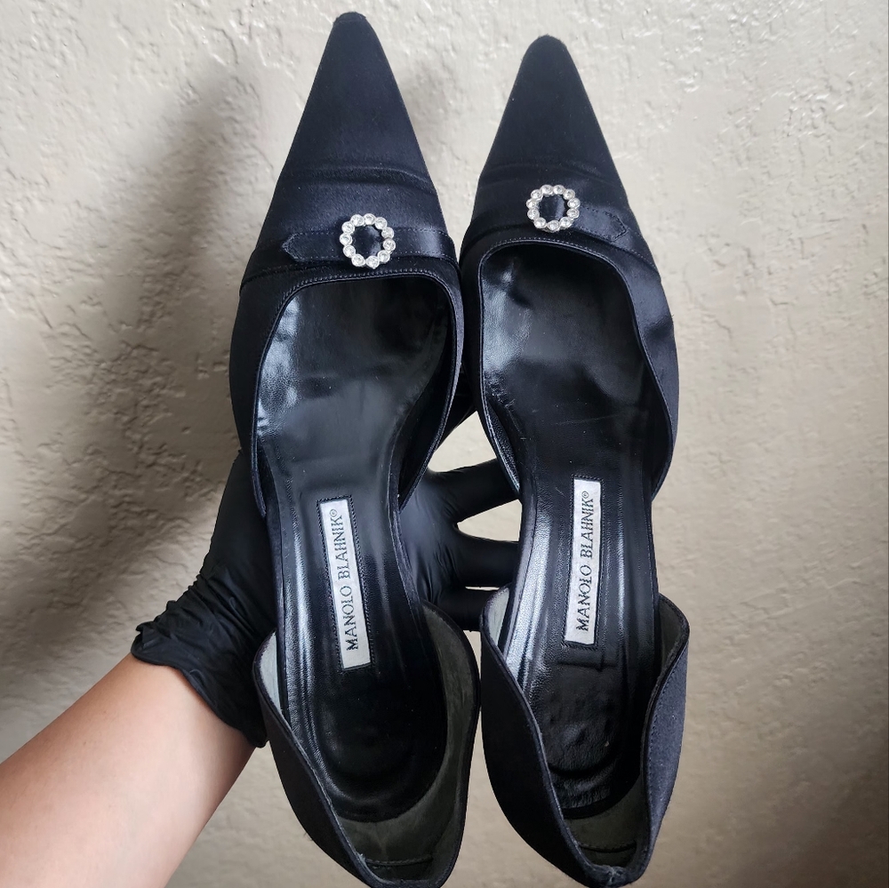 Manolo Blahnik Rhinestone Buckle Black Heels Size 41